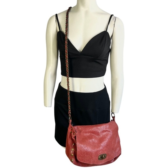 Handbags - Red leather crossbody bag  metallic straps genuine leather made in italy